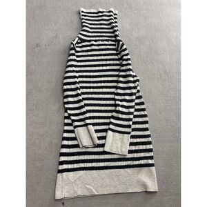 Free People Black White Striped Turtleneck Sweater Dress Button Detail Size M